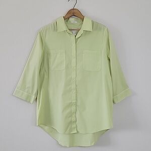 Chico's Yellow/Green No Iron Button Front Tunic Shirt Size Large